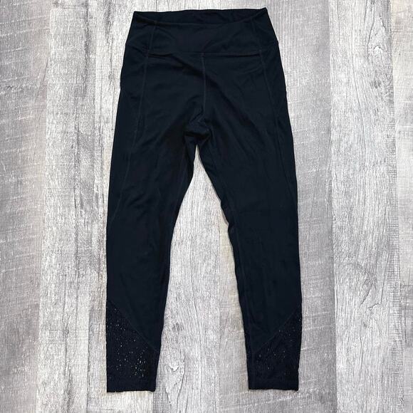 Victorias Secret PINK SPORT Black Yoga Legging Womens M Lace Ankle Mid Rise - Picture 2 of 9